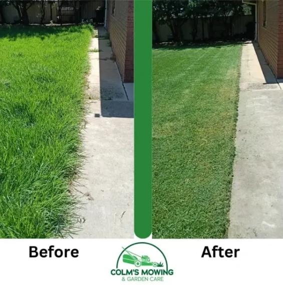 Lawn mowing before and after comparison